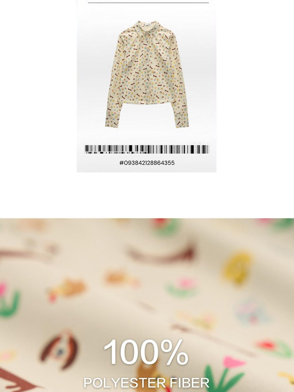 mamc Allover Dog Print Button Front Collared Fitted Women's Polyester Blouses