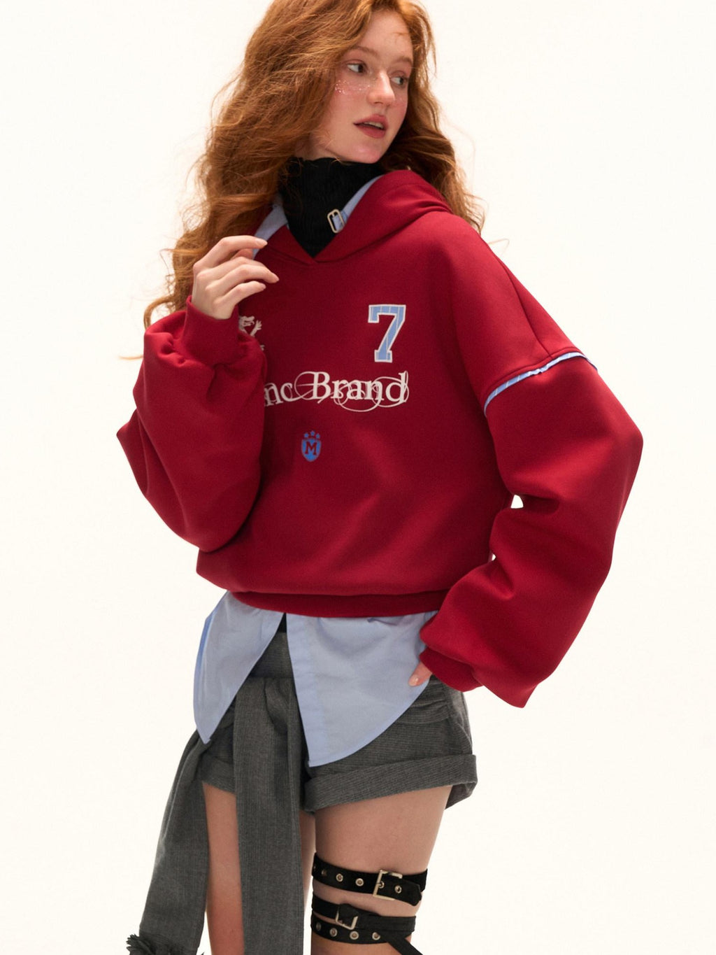mamc American Patchwork Lettered Shirt Jersey Women's Cotton Blend Hoodies