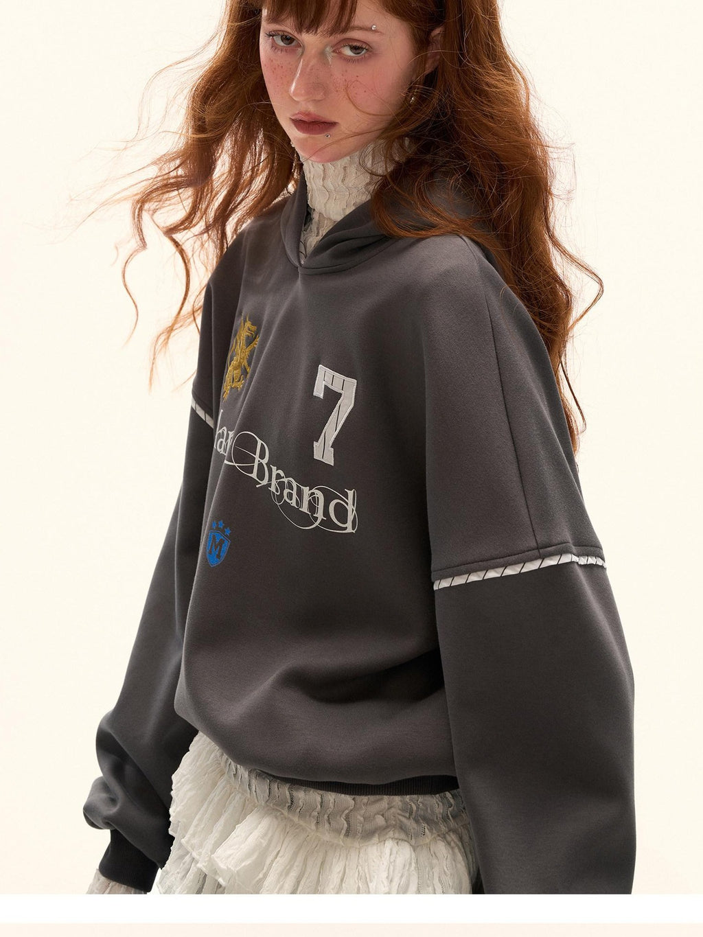 mamc American Patchwork Lettered Shirt Jersey Women's Cotton Blend Hoodies