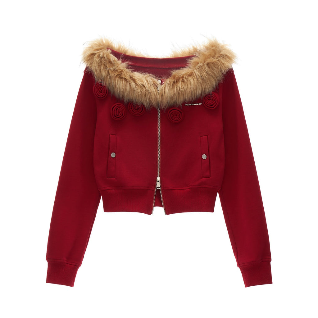mamc_Asymmetric_Shoulder_Detachable_Fur_Collar_Dual_Zip_Floral_Women's_Cropped_Jackets_988210784686_MISSTT