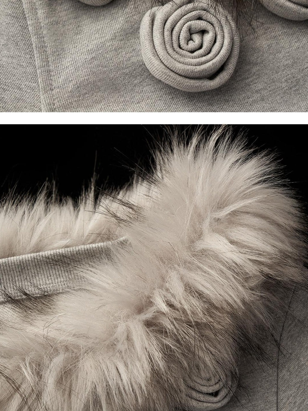 mamc Asymmetric Shoulder Detachable Fur Collar Dual Zip Floral Women's Cropped Jackets