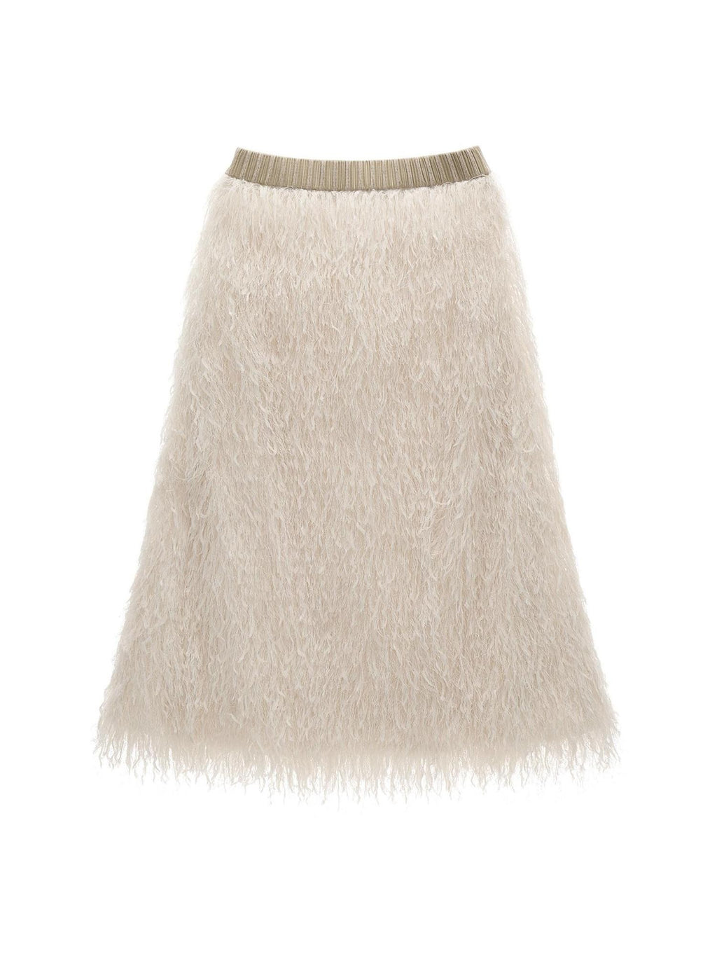 mamc Beige Dimensional Feather Fringe Women's Polyester Blend Midi Skirts