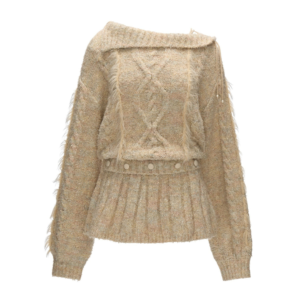 mamc_Beige_Tie_Waist_Large_Lapel_Mid_Length_Women's_Acrylic_Blend_Cable-knit_Sweaters_990171906994_MISSTT
