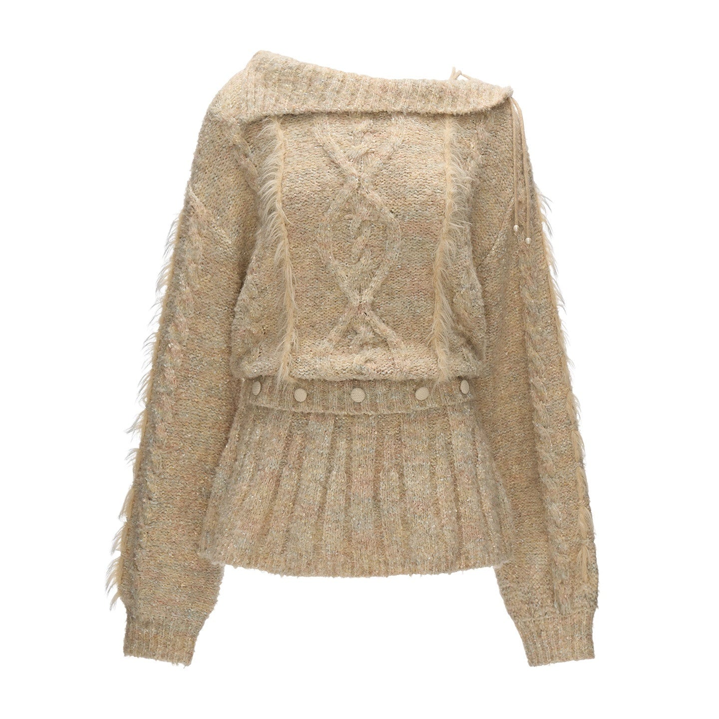 mamc_Beige_Tie_Waist_Large_Lapel_Mid_Length_Women's_Acrylic_Blend_Cable-knit_Sweaters_990171906994_MISSTT