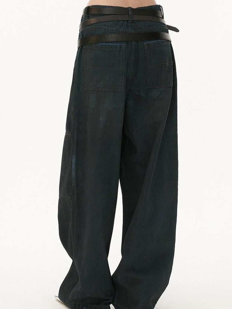 mamc Black American Vintage Triple Waist Slimming Women's Cotton Blend Wide-leg Jeans