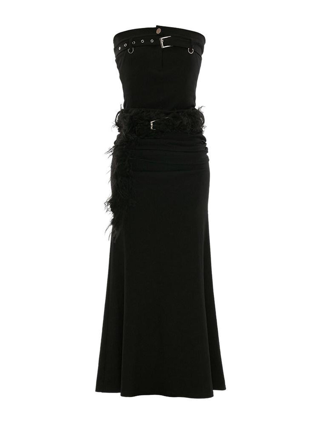 mamc Black Cinched Mermaid Bandeau Women's Polyester Spandex Strapless Maxi Dresses