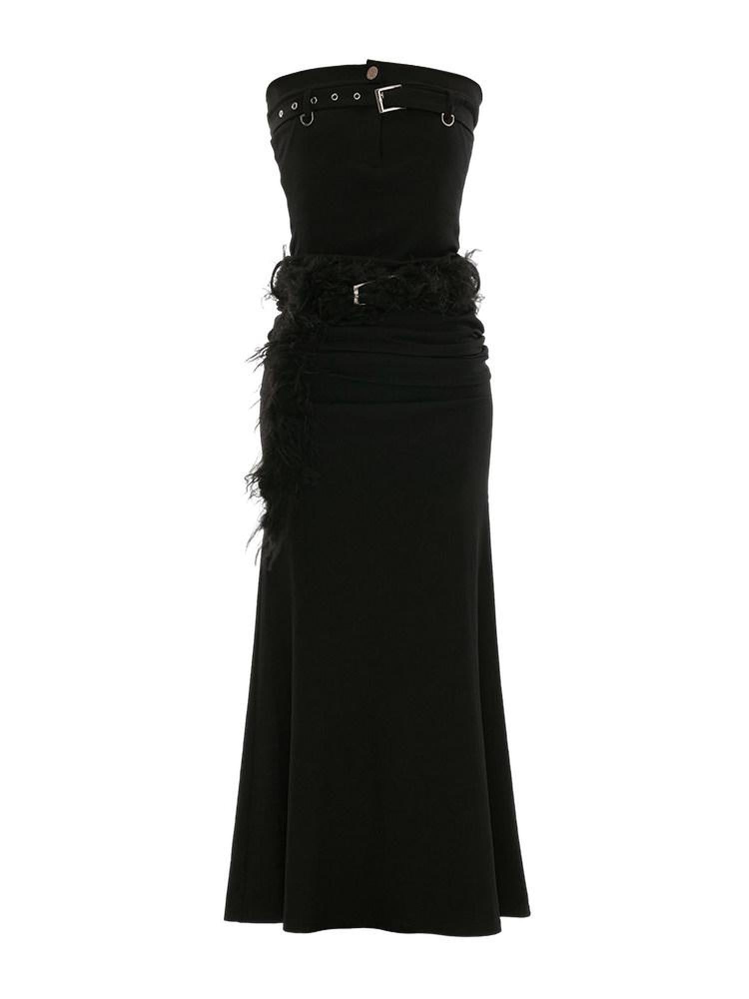 mamc Black Cinched Mermaid Bandeau Women's Polyester Spandex Strapless Maxi Dresses