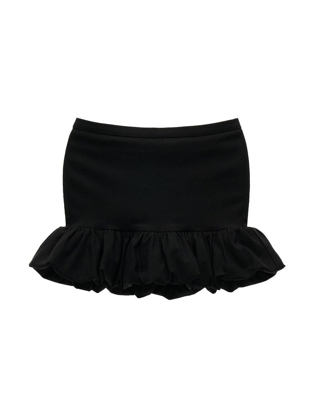 mamc Black Pleated Tulip Hem Hip Hugging Mid Rise Women's Rayon Blend Mini Skirts
