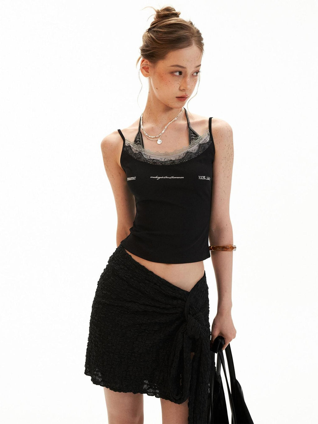 mamc Black Tie Side Slit Asymmetrical Low Waist Women's Cotton Mini Skirts