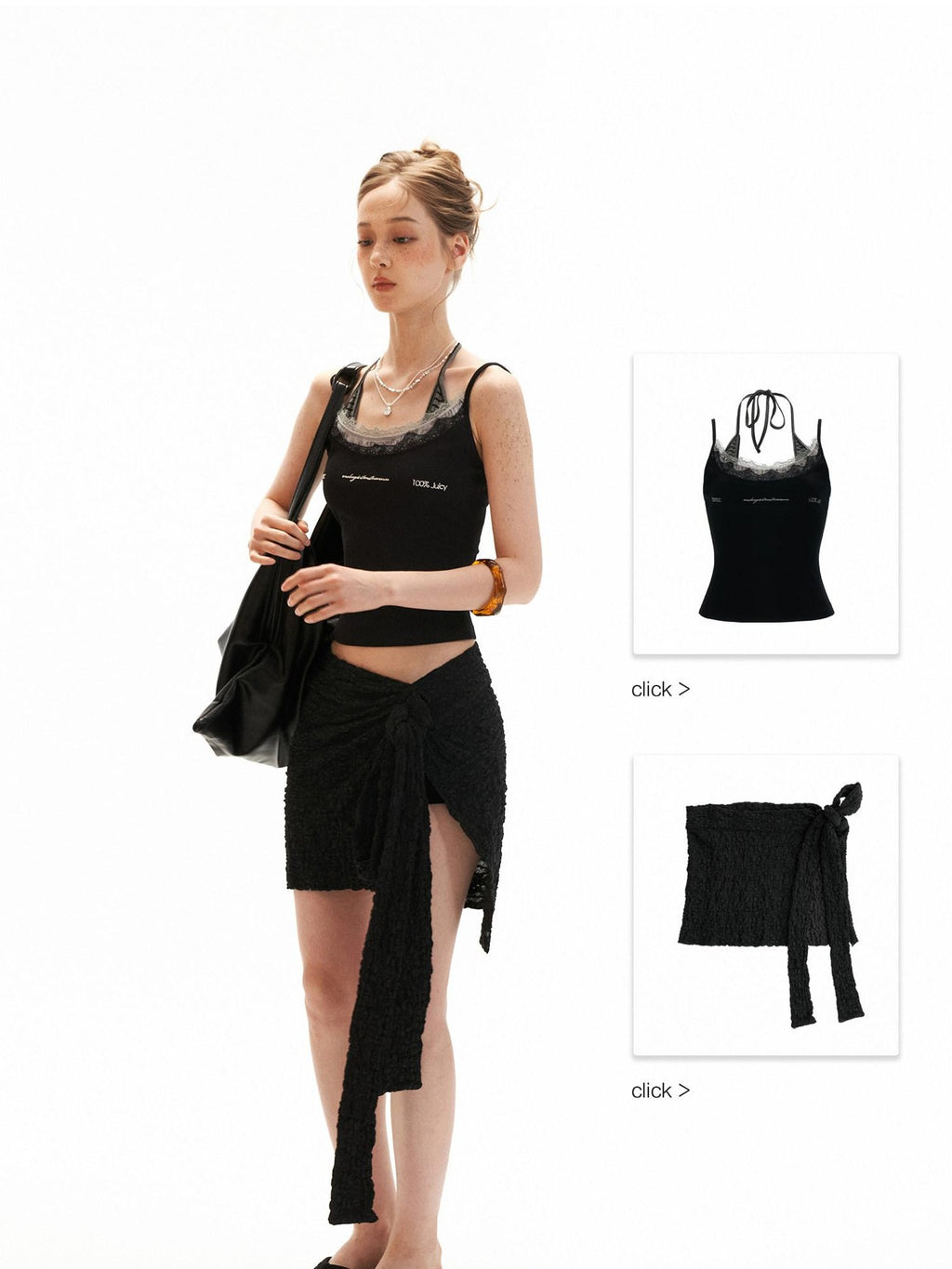 mamc Black Tie Side Slit Asymmetrical Low Waist Women's Cotton Mini Skirts