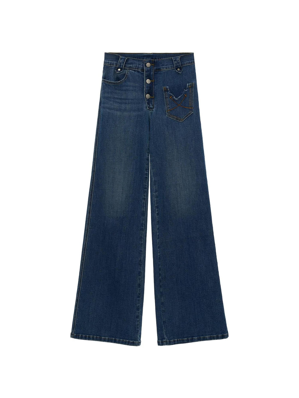 mamc Blue Distressed Pocket Soft Stretch Cotton Women's Flare Jeans