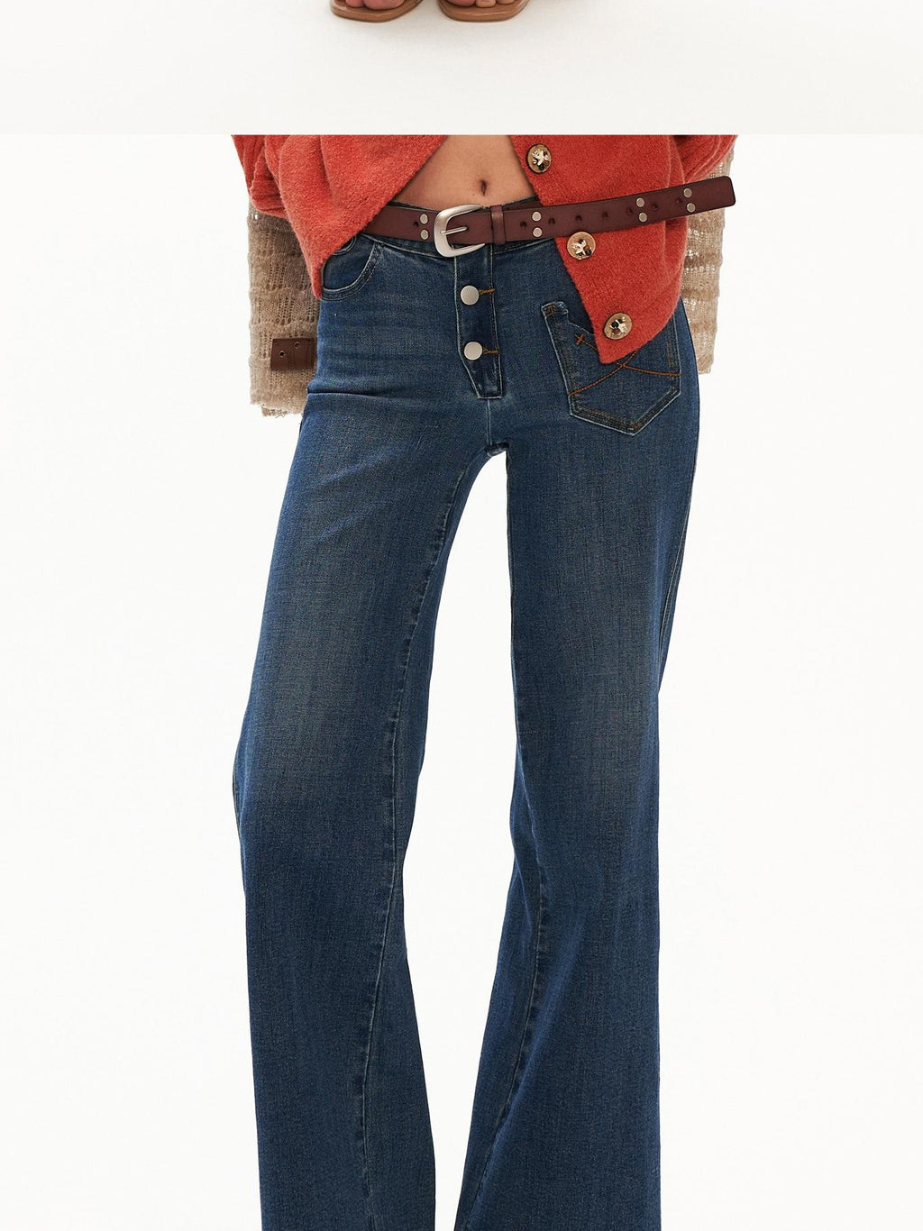 mamc Blue Distressed Pocket Soft Stretch Cotton Women's Flare Jeans