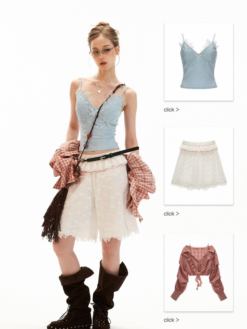 mamc Blue Lace Trim V-neck Slim Fit Padded Women's Lace Camisoles