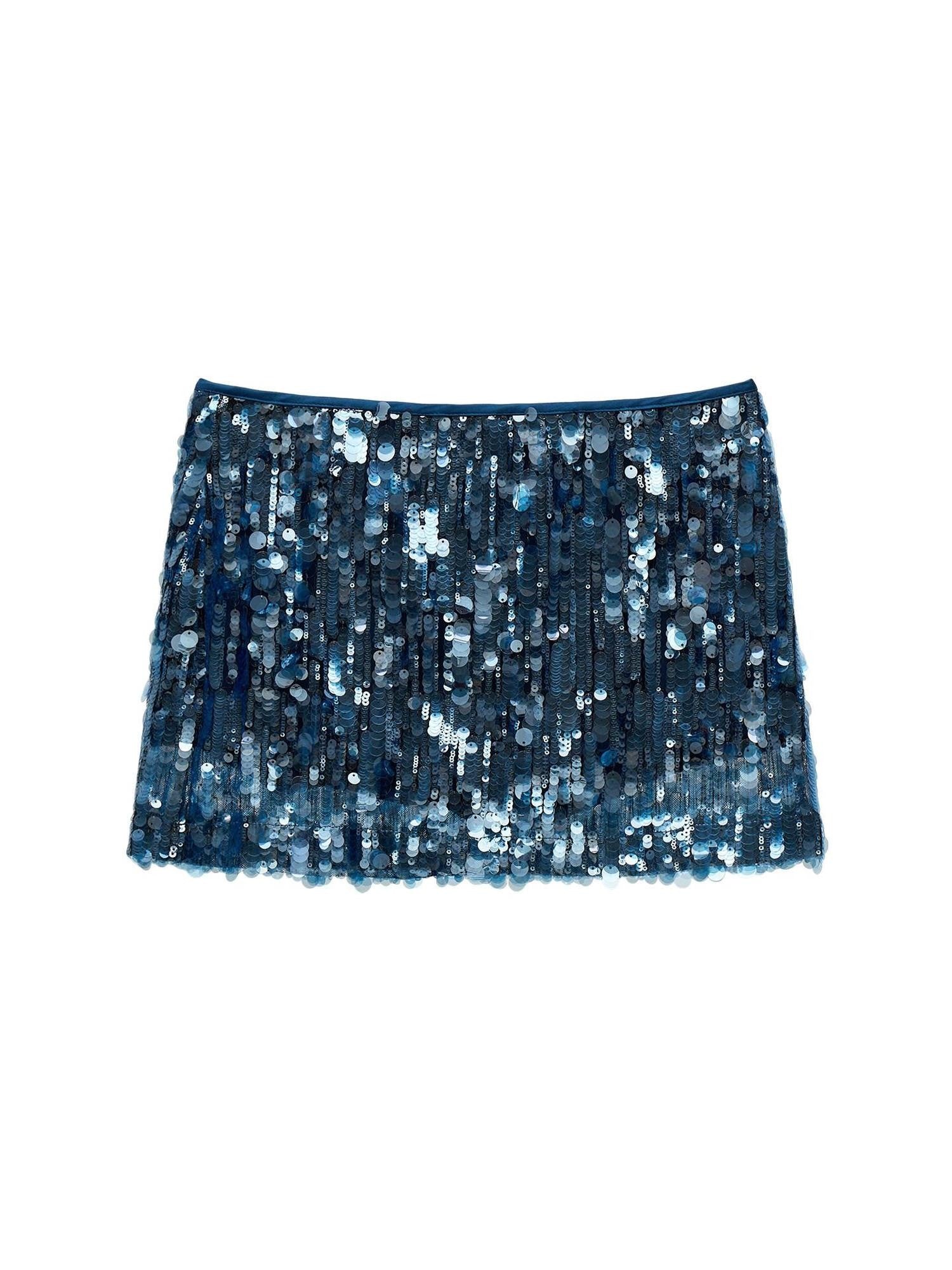 mamc Blue Vintage Layered Icy Sheer Sequined A Line Women's Polyester Mini Skirts
