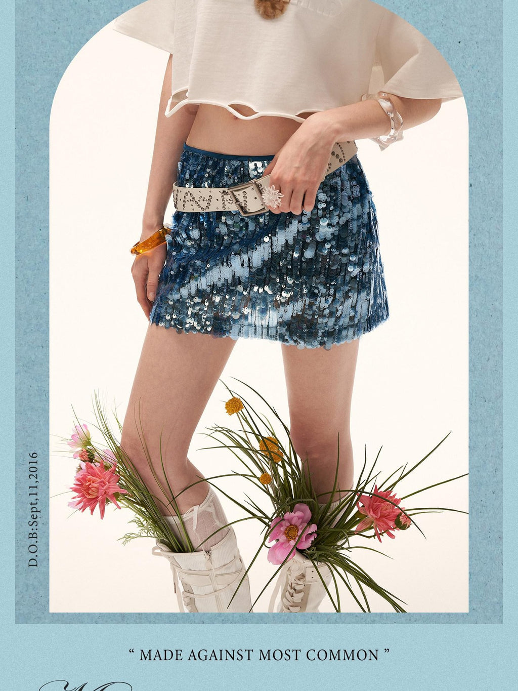 mamc Blue Vintage Layered Icy Sheer Sequined A Line Women's Polyester Mini Skirts