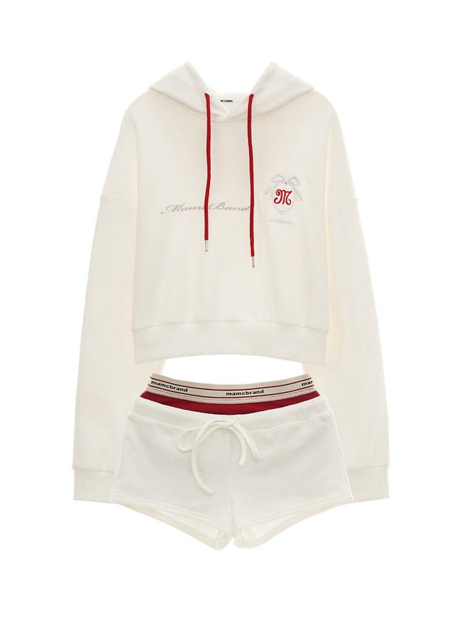 mamc Bow Embroidered Retro Striped Low Rise Drawstring Women's Sport Top & Shorts Sets