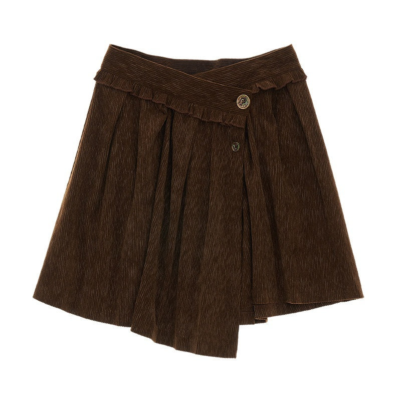 mamc_Brown_Asymmetrical_Waistband_Mid_Rise_Women's_Polyester_Pleated_Skirts_829025824826_MISSTT