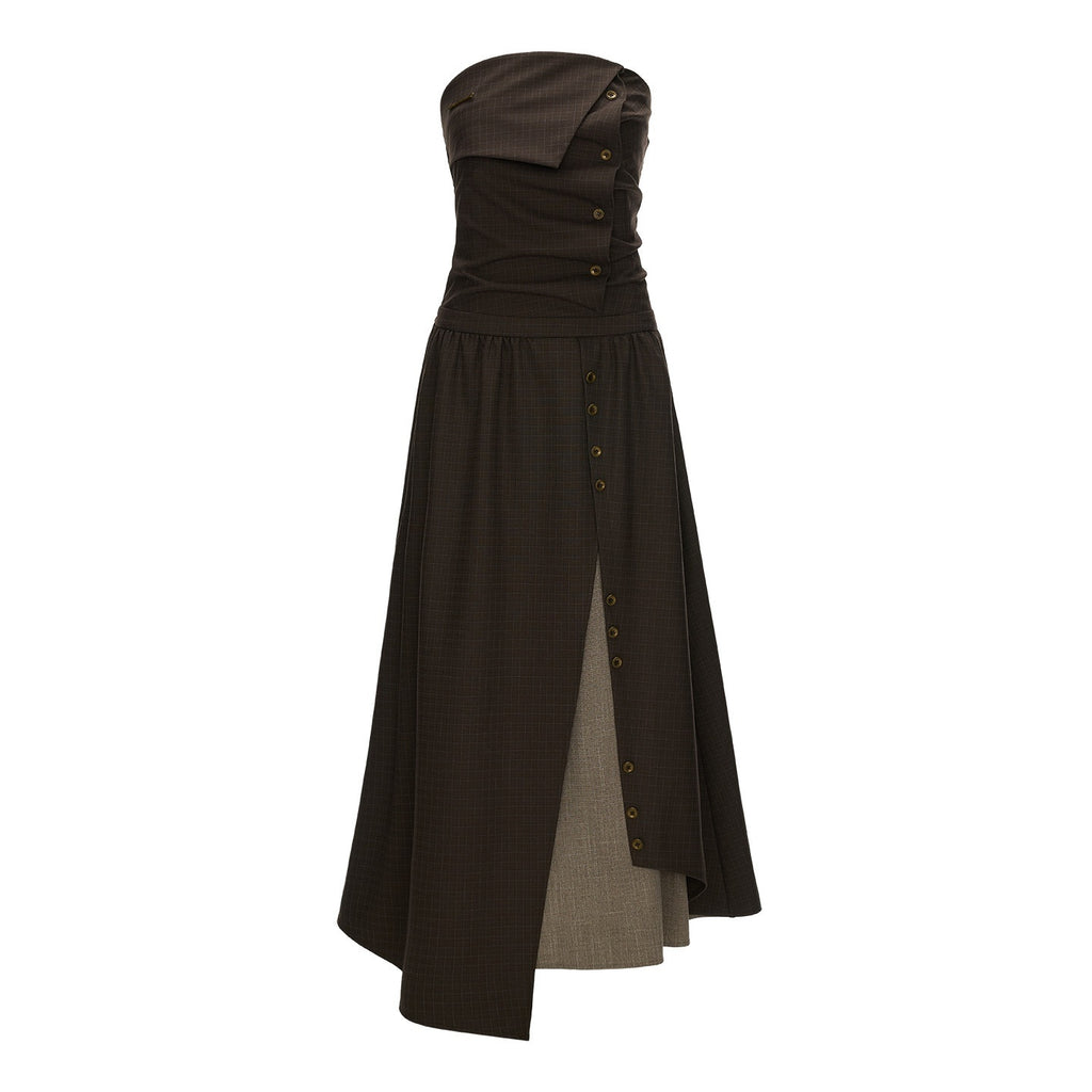 mamc_Brown_Retro_Colorblock_Women's_Polyester_Nylon_Blend_Strapless_Maxi_Dresses_983437009279_MISSTT