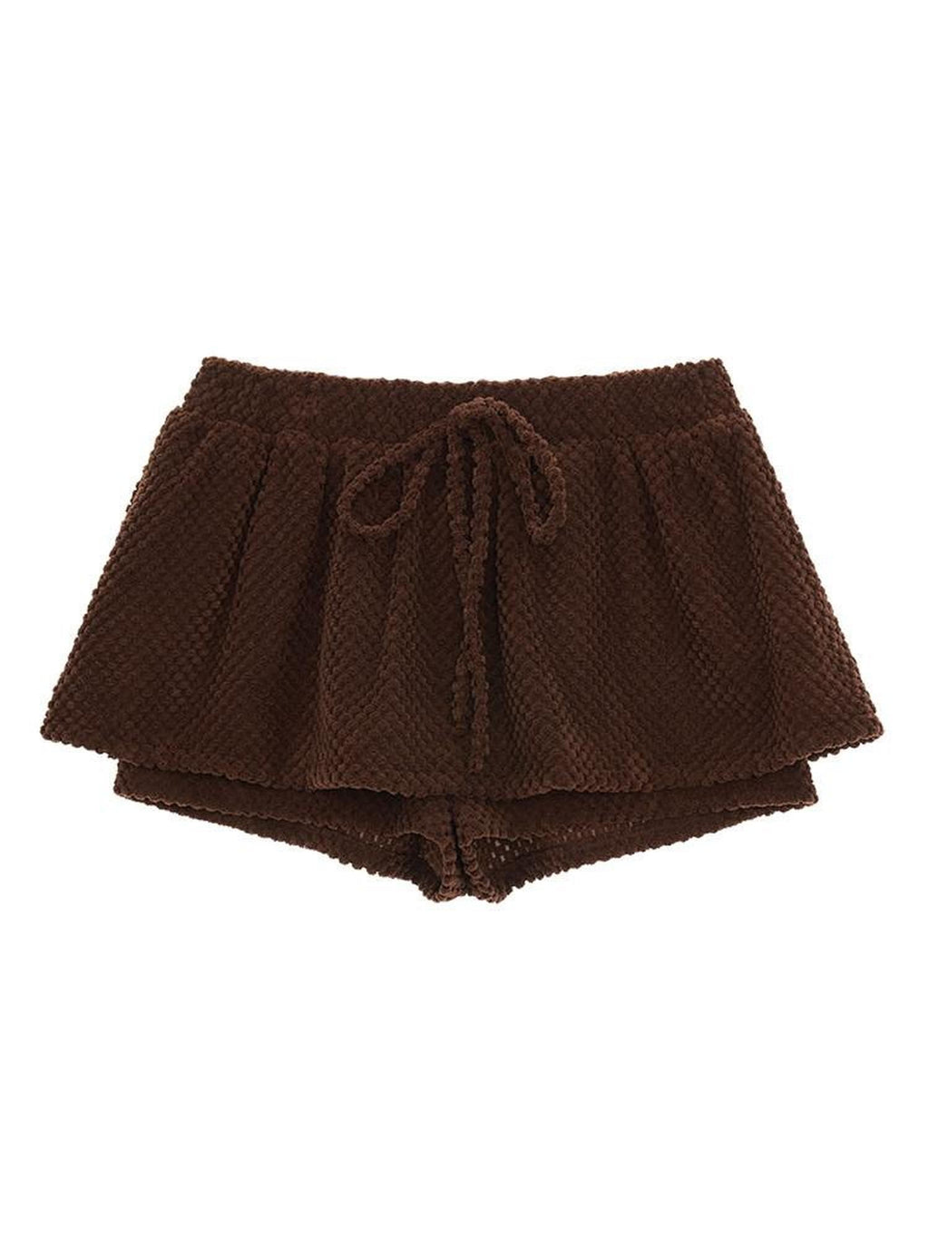 mamc Brown Tie Waist Mid Rise Nubby Velvet Women's Polyester Nylon Blend Skorts