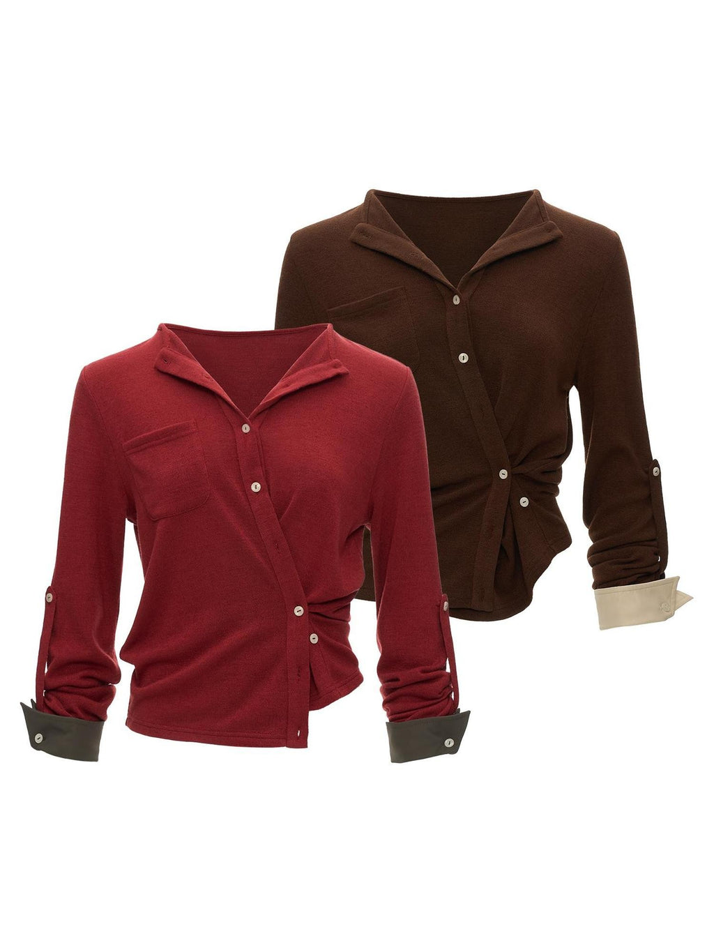 mamc Button Waist Cinched Henley French Women's Polyester Blouses