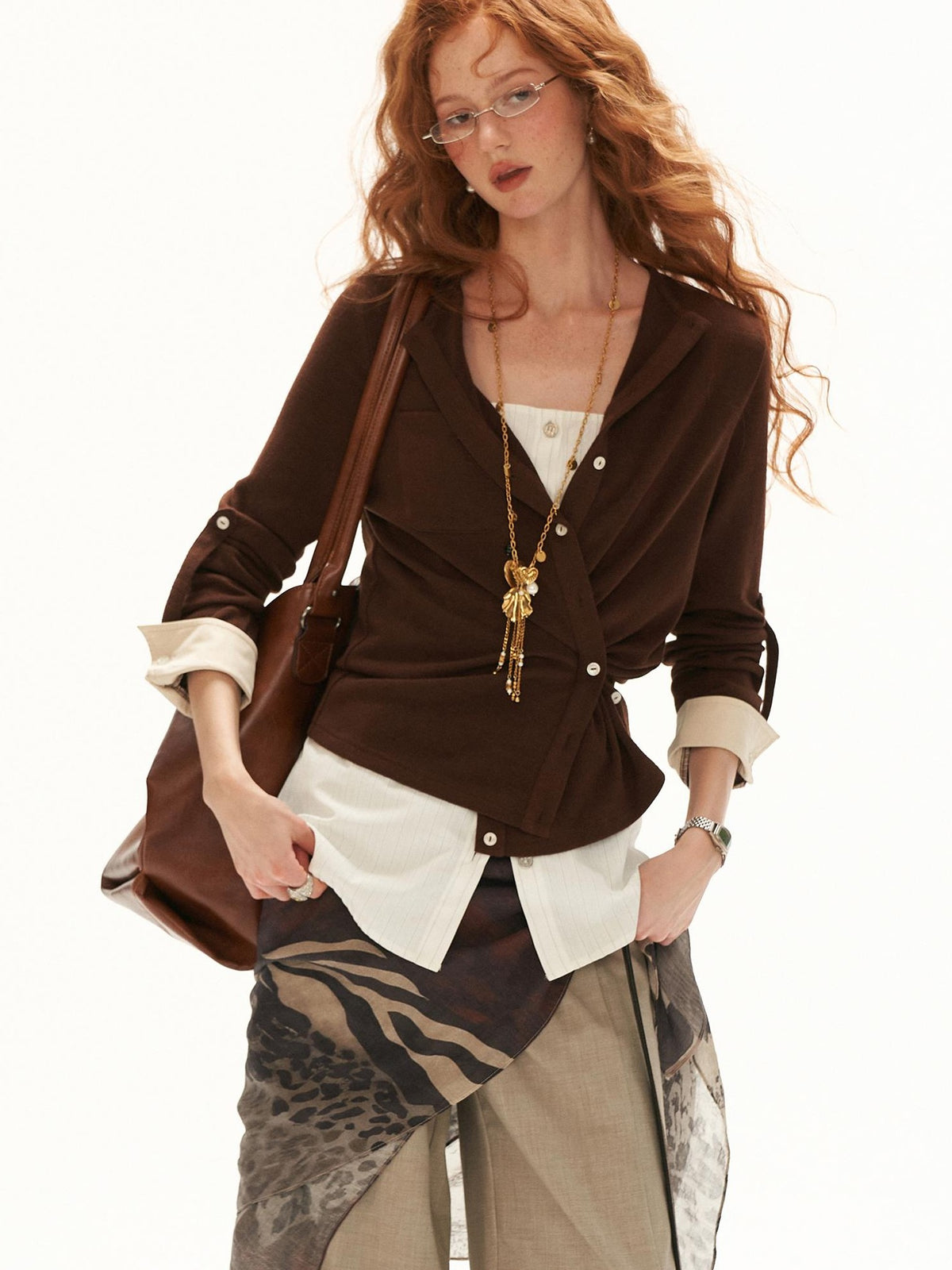 mamc Button Waist Cinched Henley French Women's Polyester Blouses