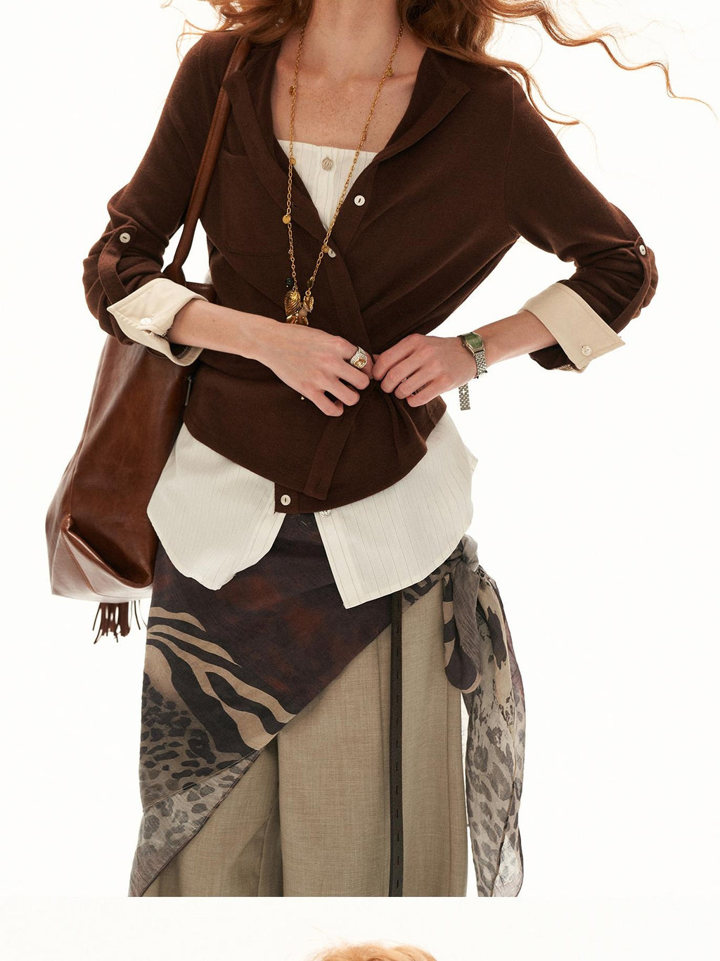 mamc Button Waist Cinched Henley French Women's Polyester Blouses