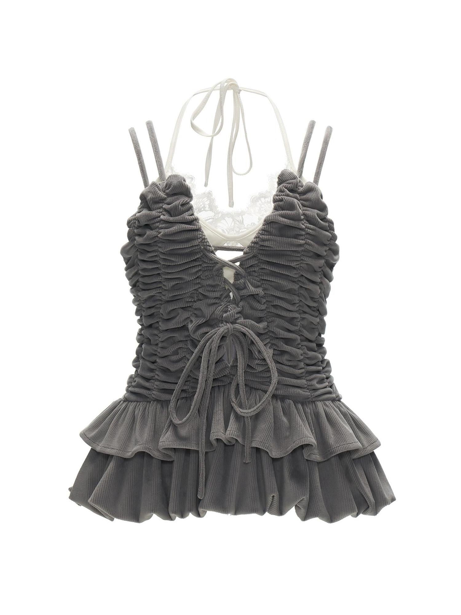 mamc Corduroy Ruched Drawstring Tie Slim Women's Polyester Camisoles