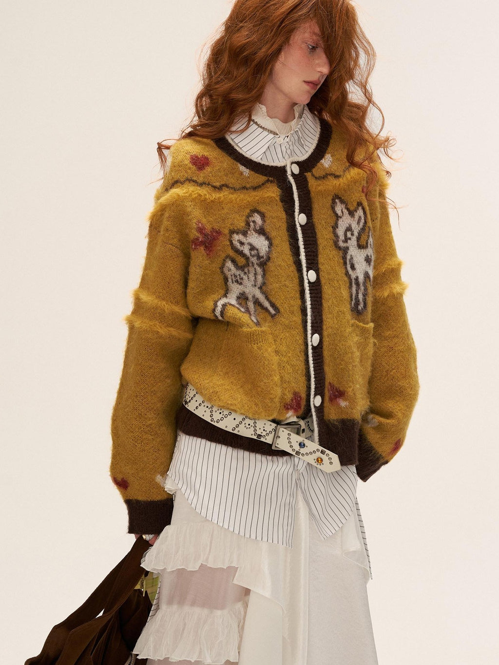 mamc Cute Butterfly Deer Animal Loose Women's Polyester Wool Cardigans