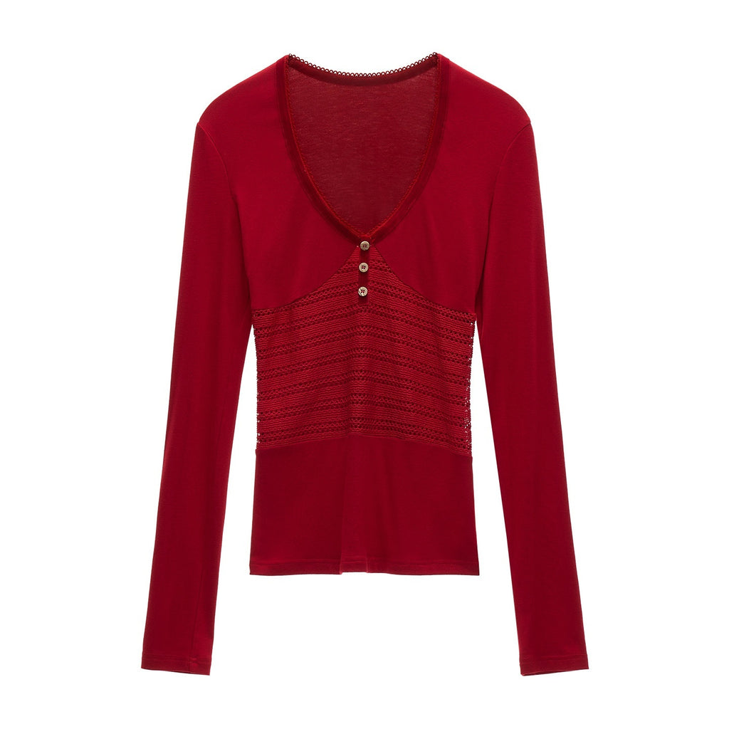 mamc_Cutout_Patchwork_V-neck_Slim_Fit_Cross_Women's_Stretch_Long_Sleeve_T-shirts_961742251894_MISSTT