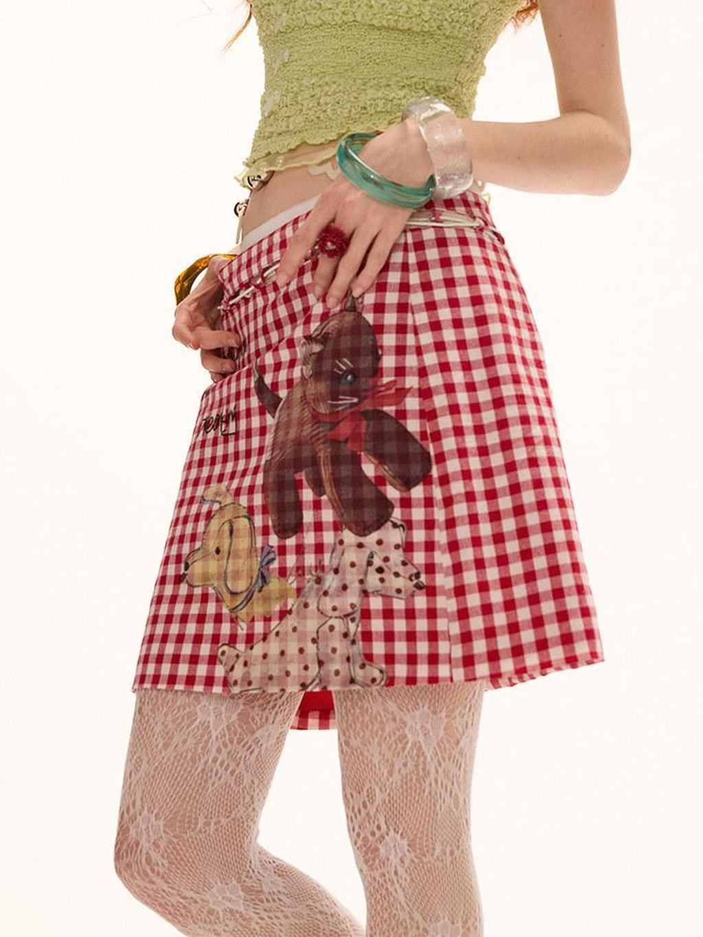 mamc Doll Plaid Slimming Mid Waist A Line Women's Cotton Mini Skirts