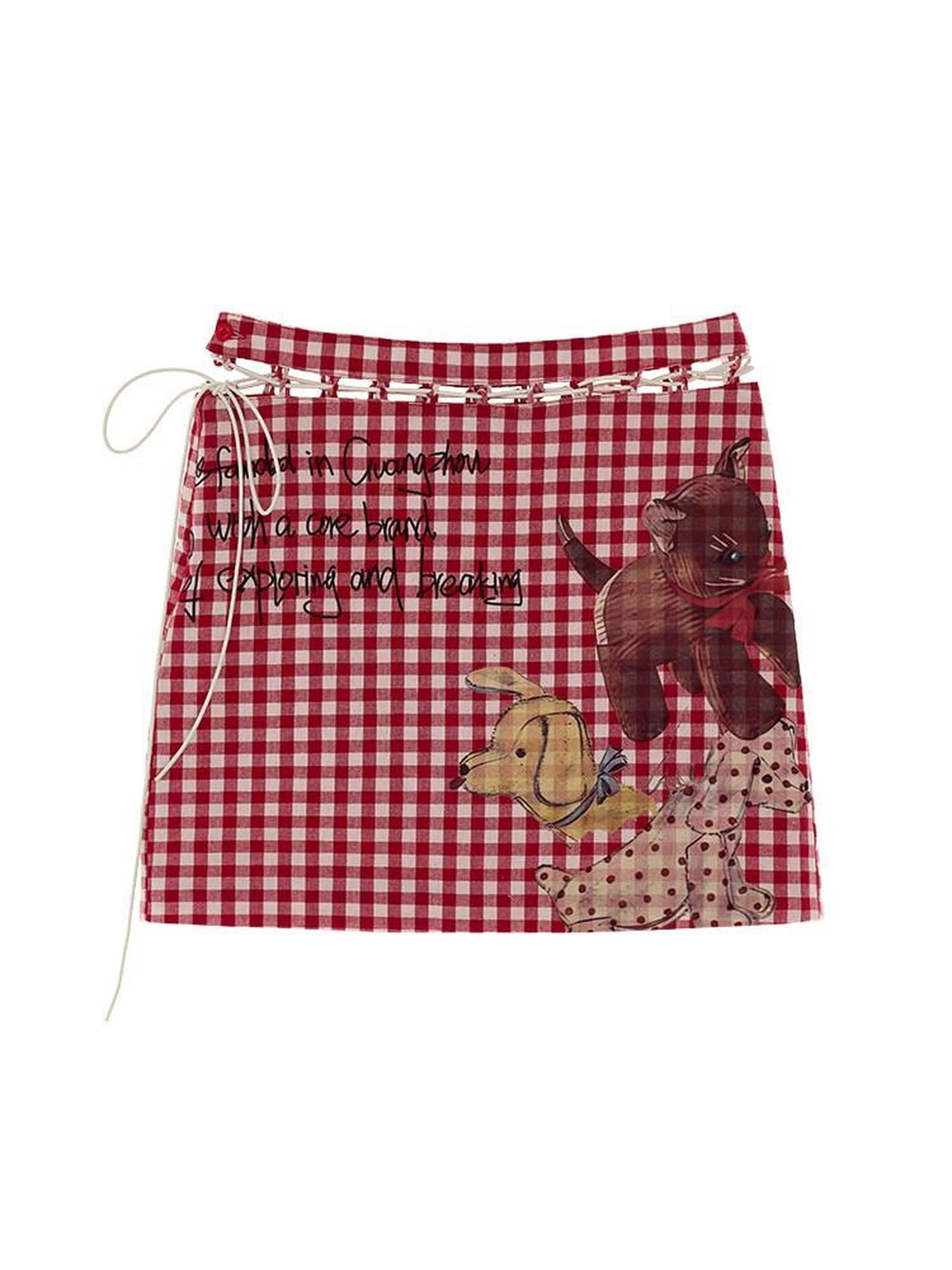 mamc Doll Plaid Slimming Mid Waist A Line Women's Cotton Mini Skirts