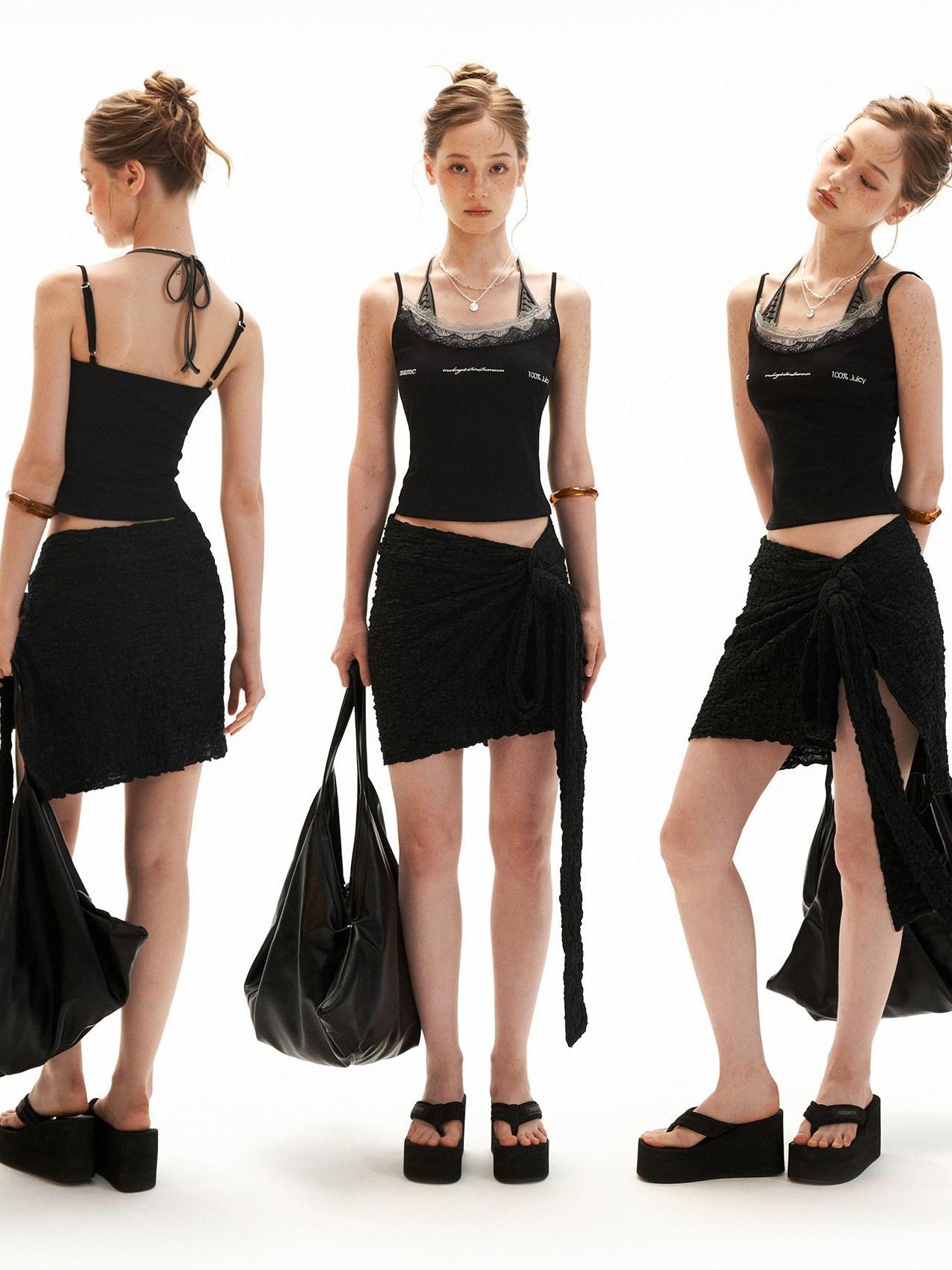 mamc Embroidered Lettering Faux Layered Women's Cotton Blend Camisoles