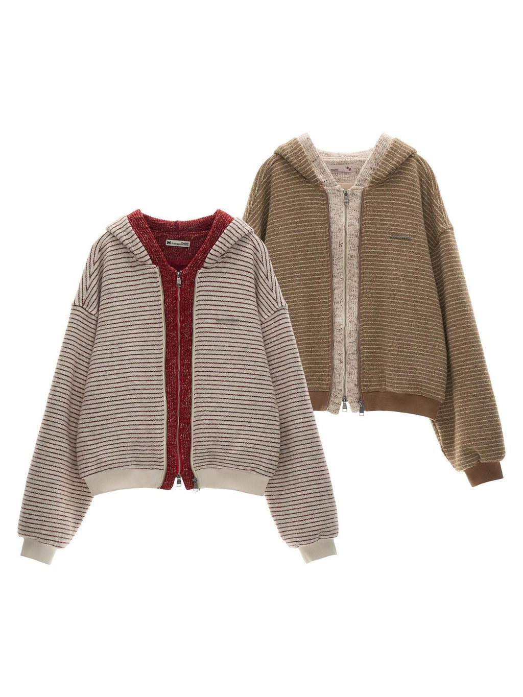 mamc Fake Two Piece Striped Loose Fit Retro Women's Zip-up Hoodies