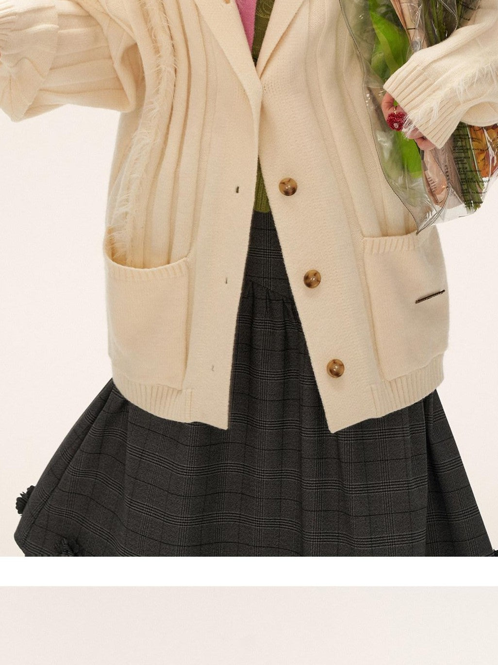 mamc Faux Fur Ribbed Lapel Pocket Mid Length Loose Women's Acrylic Blend Cardigans