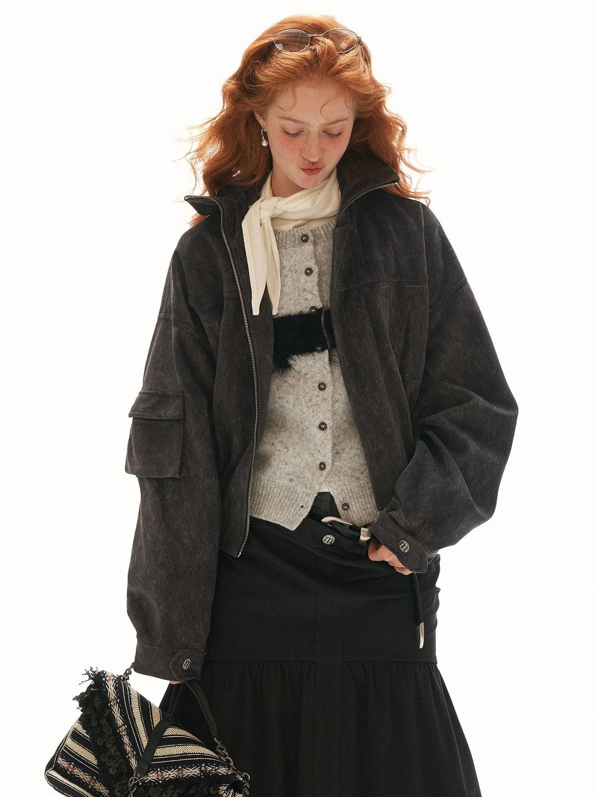 mamc Faux Fur Texture Structured Lapel Zip Women's Polyester Cropped Jackets
