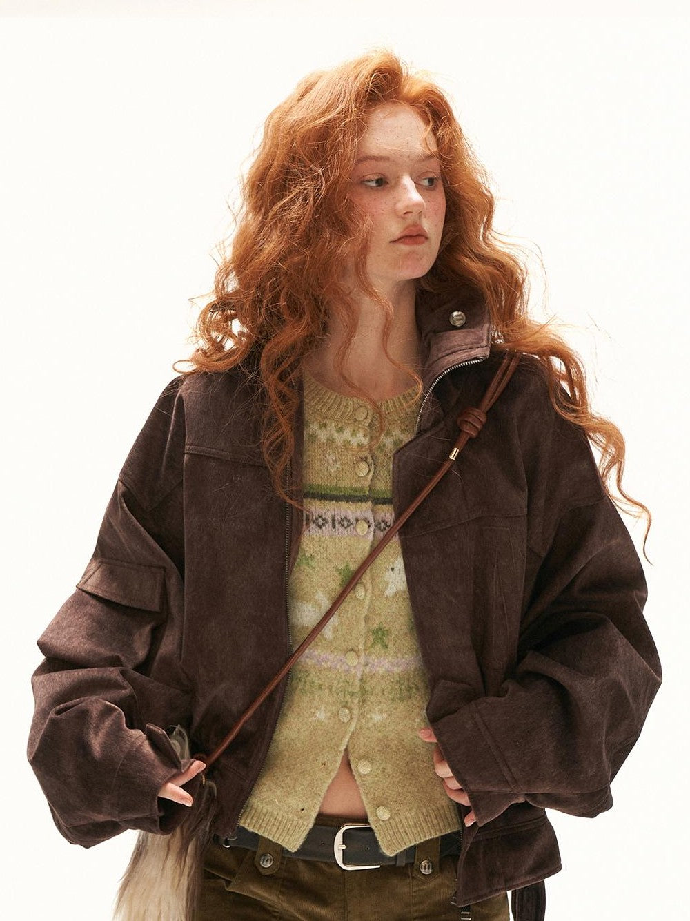 mamc Faux Fur Texture Structured Lapel Zip Women's Polyester Cropped Jackets