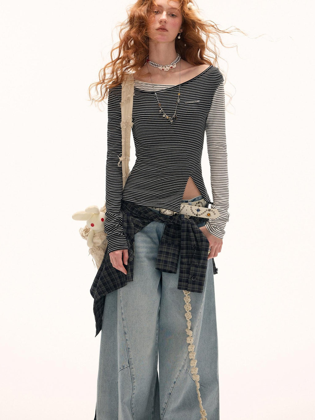 mamc Faux Layered Striped Slim Women's Cotton Blend Long Sleeve T-shirts