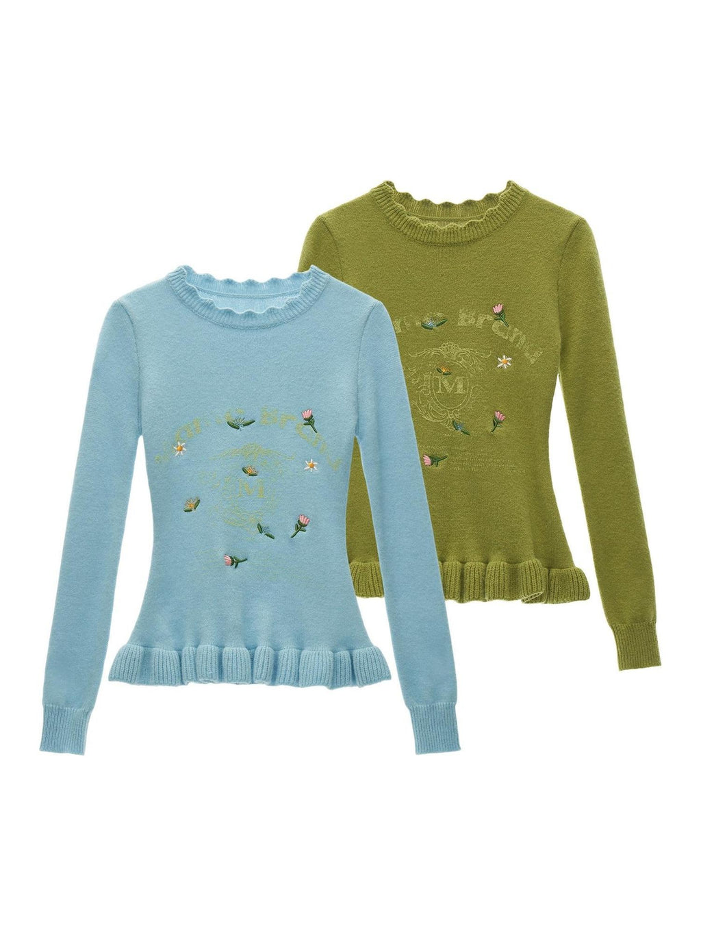 mamc Floral Embroidered Print Slim Fit Crewneck Long Sleeve Women's Acrylic Sweaters