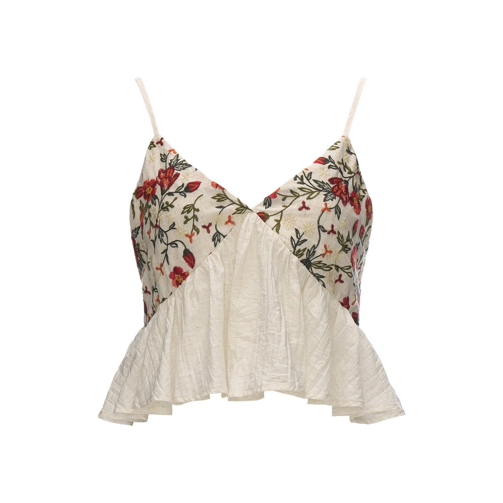 mamc_Floral_Embroidered_Ruffle_V-neck_Loose_Women's_Polyester_Blend_Tank_Tops_1039569563619_MISSTT