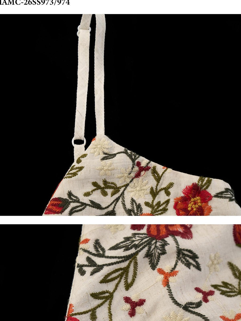 mamc Floral Embroidered Ruffle V-neck Loose Women's Polyester Blend Tank Tops