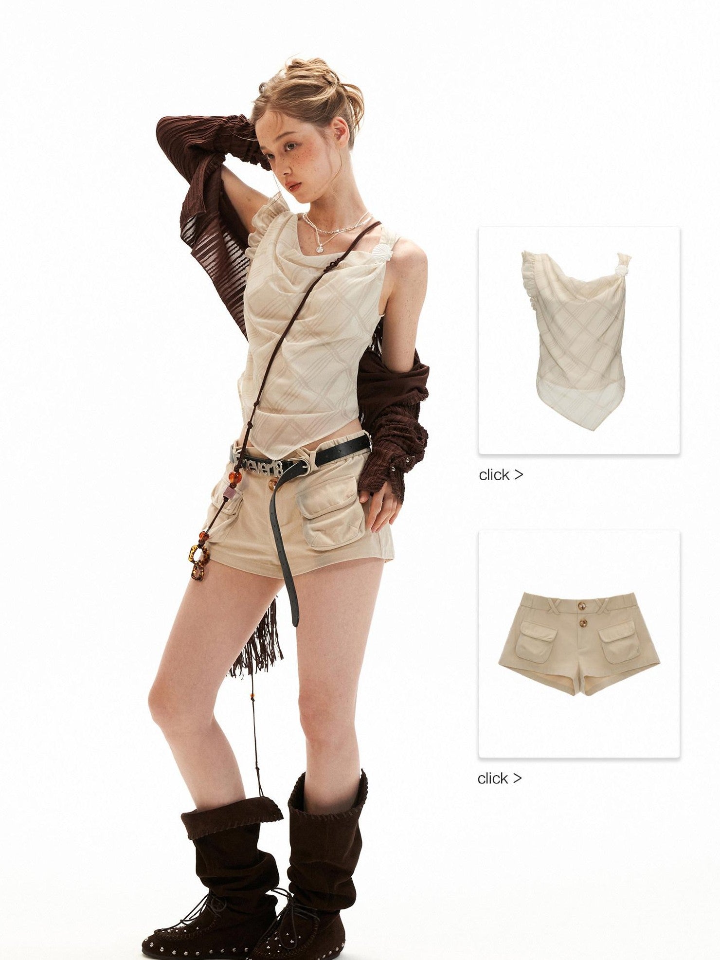 mamc French Irregular Neck Double Layer Gauze Loose Shell Women's Polyester Tank Tops