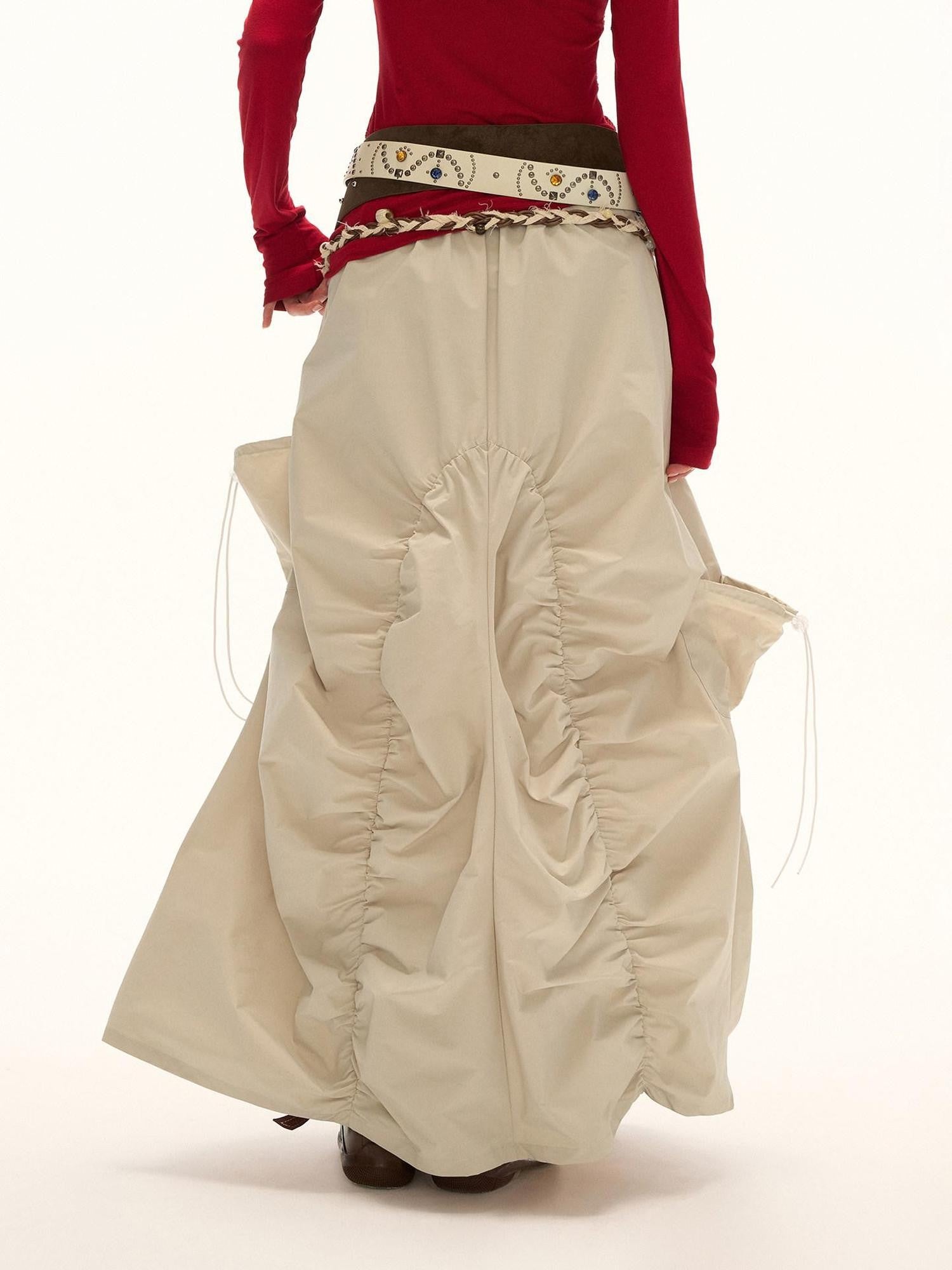 mamc Functional Pleated Asymmetric Mid Waist Women's Polyester Maxi Skirts