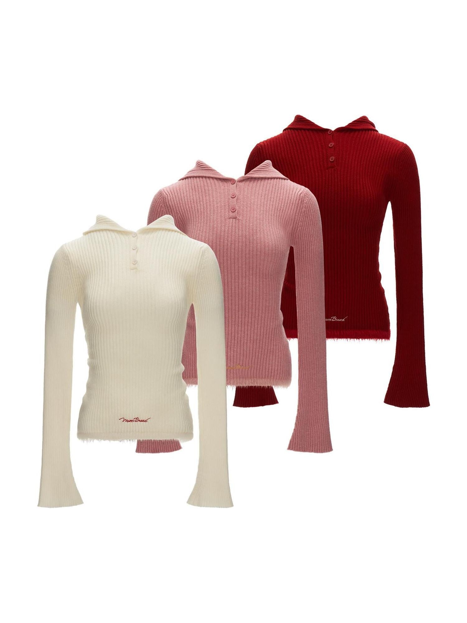 mamc Fuzzy Cat Ear Hood Ribbed Button Front Slim Fit Women's Acrylic Sweaters