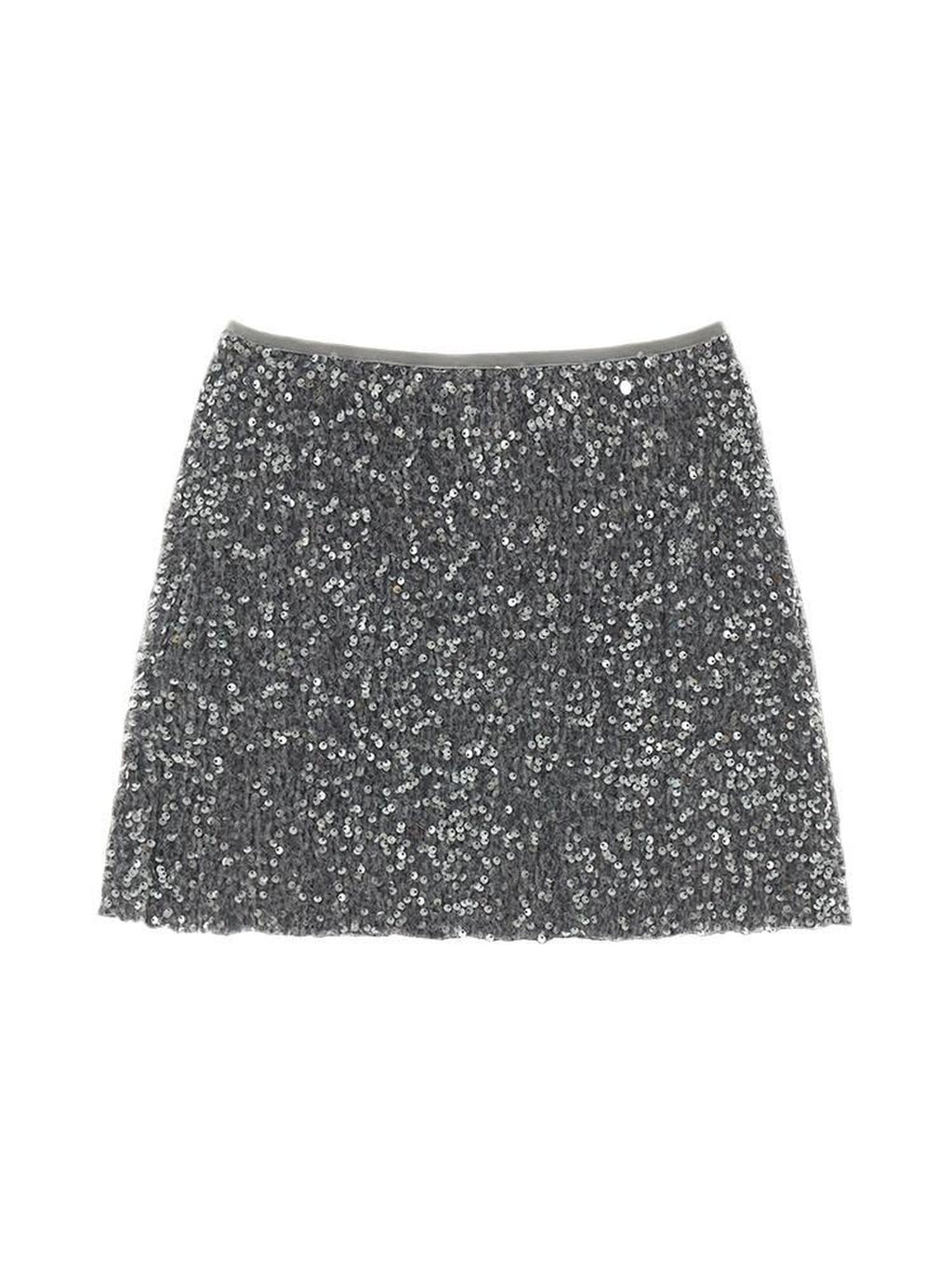 mamc Gray Sequin Mid Waist Women's Polyester Blend Fabric Mini Skirts