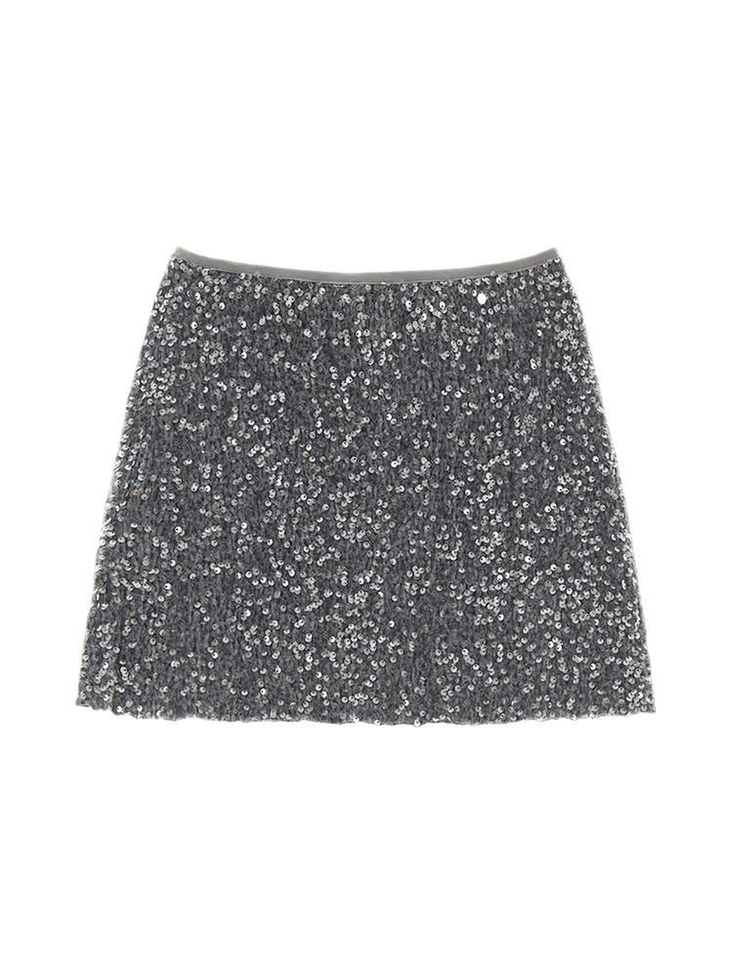 mamc Gray Sequin Mid Waist Women's Polyester Blend Fabric Mini Skirts