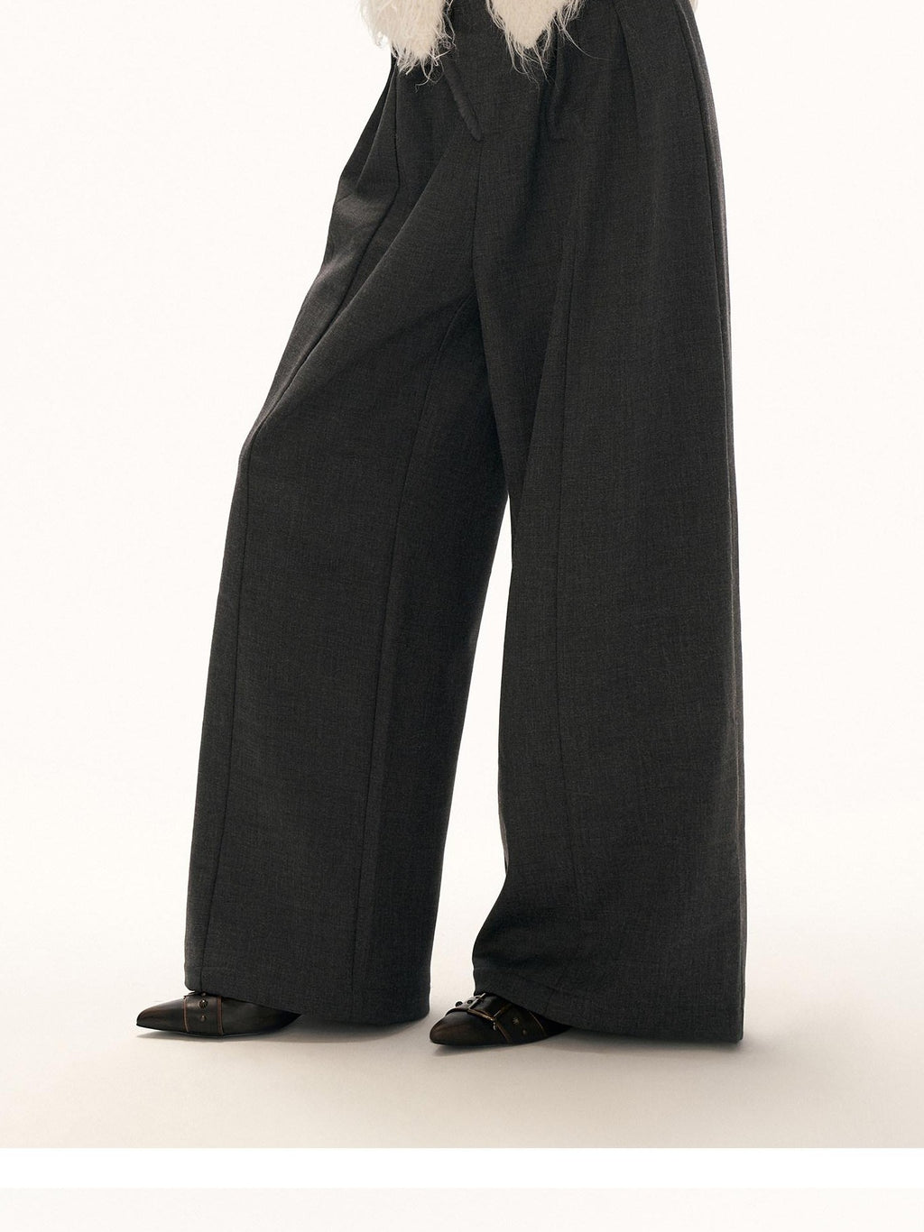 mamc Grey Fuzzy Relaxed Straight Women's Polyester Wide-leg Pants