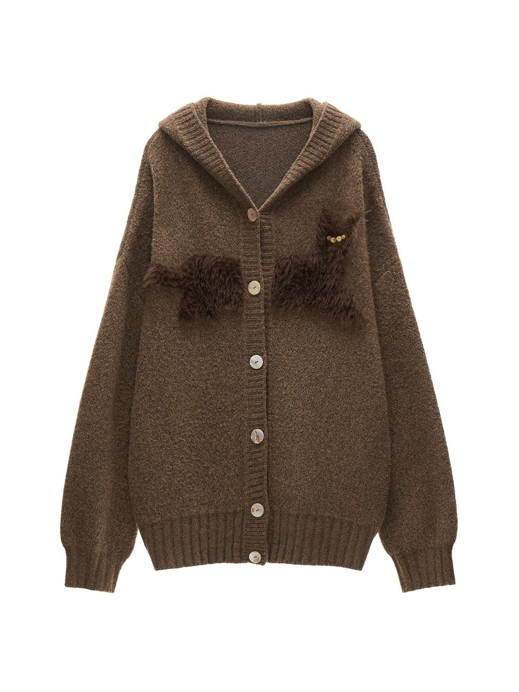 mamc Hooded Cat Print Loose Fit Women's Knit Button-up Cardigans