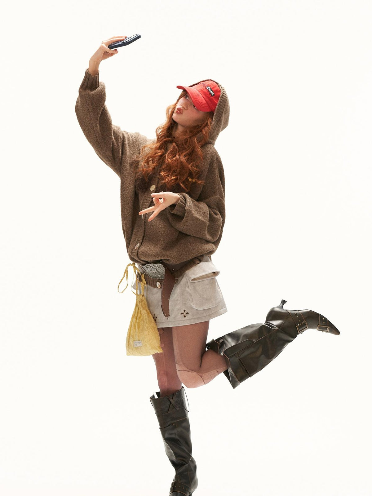 mamc Hooded Cat Print Loose Fit Women's Knit Button-up Cardigans