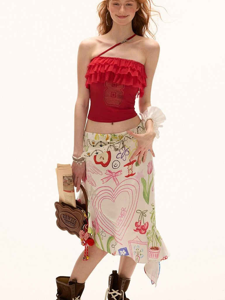 mamc Lace Layered Number Print Bustier Strappy Women's Polyester Spandex Camisoles