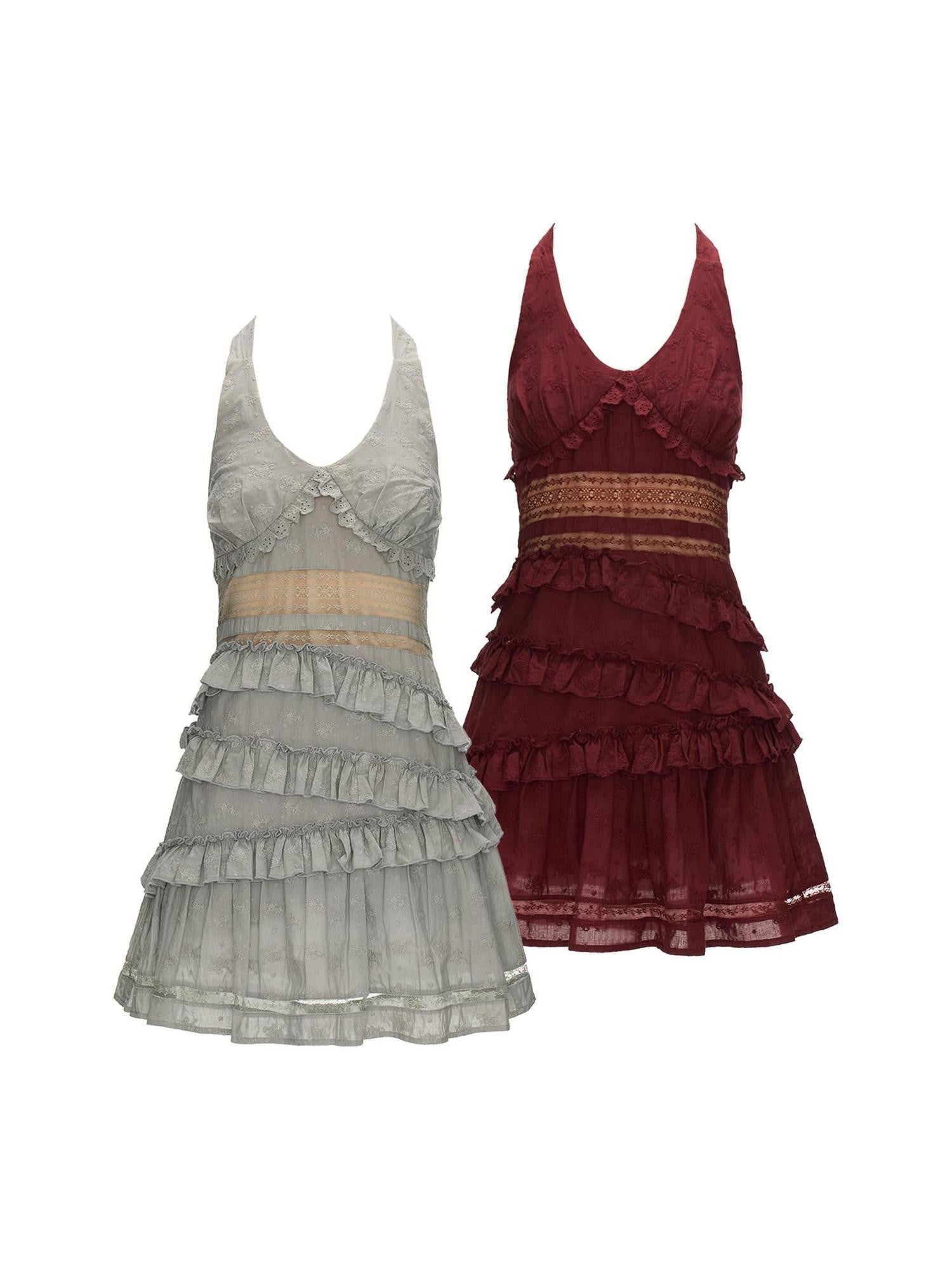 mamc Lace Trim Spliced Waist Cinched Slim Fit Women's Cotton Slip Mini Dresses